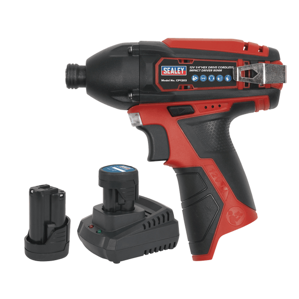 Sealey Impact Driver 12V SV12 Series 1/4"Hex Drive Impact Driver Kit - 2 Batteries-CP1203KIT 5054511190335 CP1203KIT - Buy Direct from Spare and Square