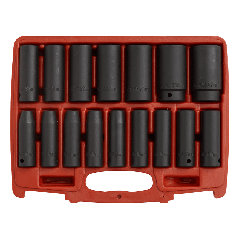 Sealey Impact Socket Sets 16pc 1/2"Sq Drive Deep Impact Socket Set-AK5816M 5051747471405 AK5816M - Buy Direct from Spare and Square