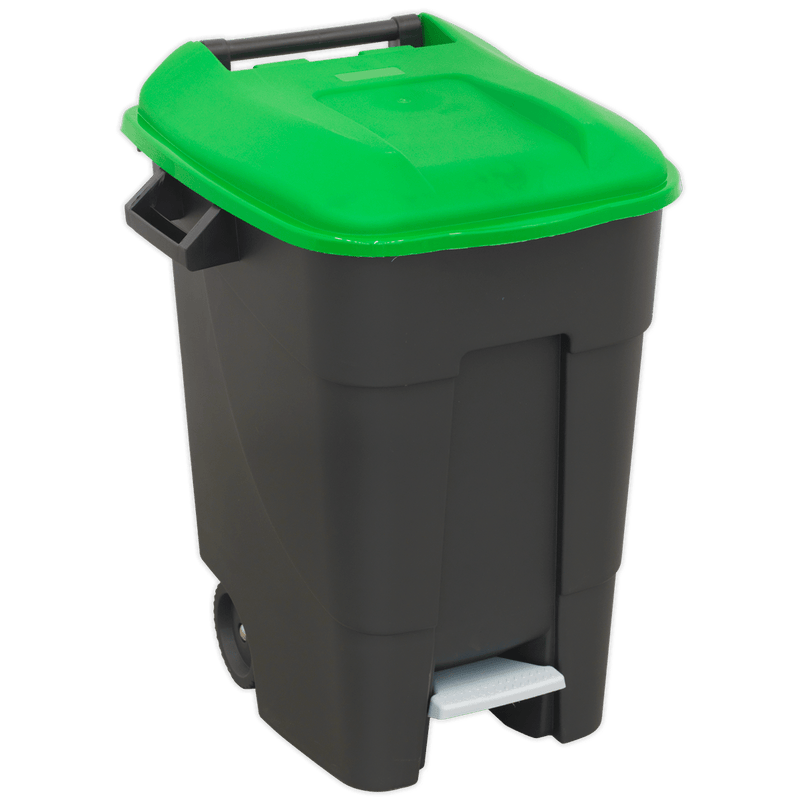 Sealey Janitorial 100L Refuse/Wheelie Bin with Foot Pedal - Green-BM100PG 5054511254082 BM100PG - Buy Direct from Spare and Square
