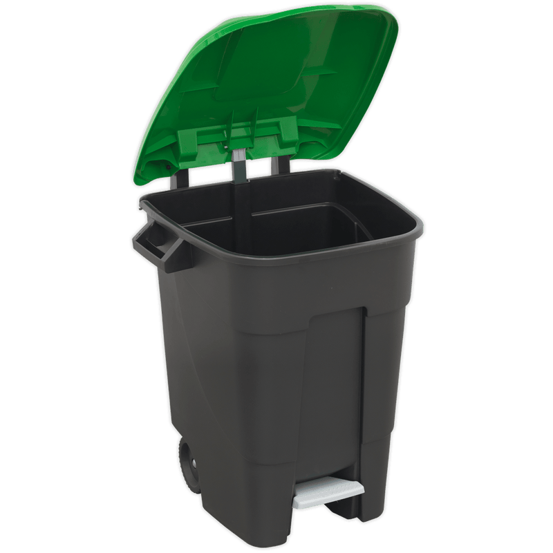 Sealey Janitorial 100L Refuse/Wheelie Bin with Foot Pedal - Green-BM100PG 5054511254082 BM100PG - Buy Direct from Spare and Square