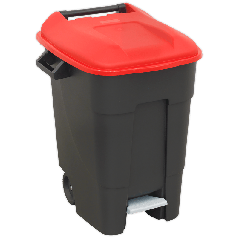 Sealey Janitorial 100L Refuse/Wheelie Bin with Foot Pedal - Red-BM100PR 5054511254105 BM100PR - Buy Direct from Spare and Square