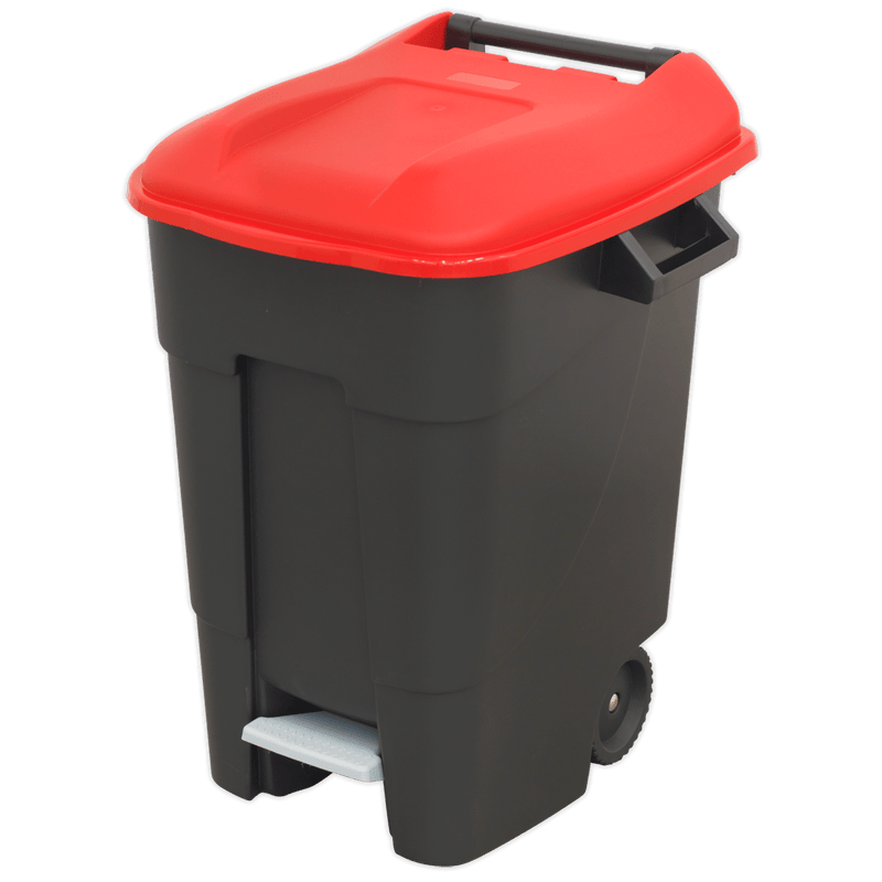 Sealey Janitorial 100L Refuse/Wheelie Bin with Foot Pedal - Red-BM100PR 5054511254105 BM100PR - Buy Direct from Spare and Square