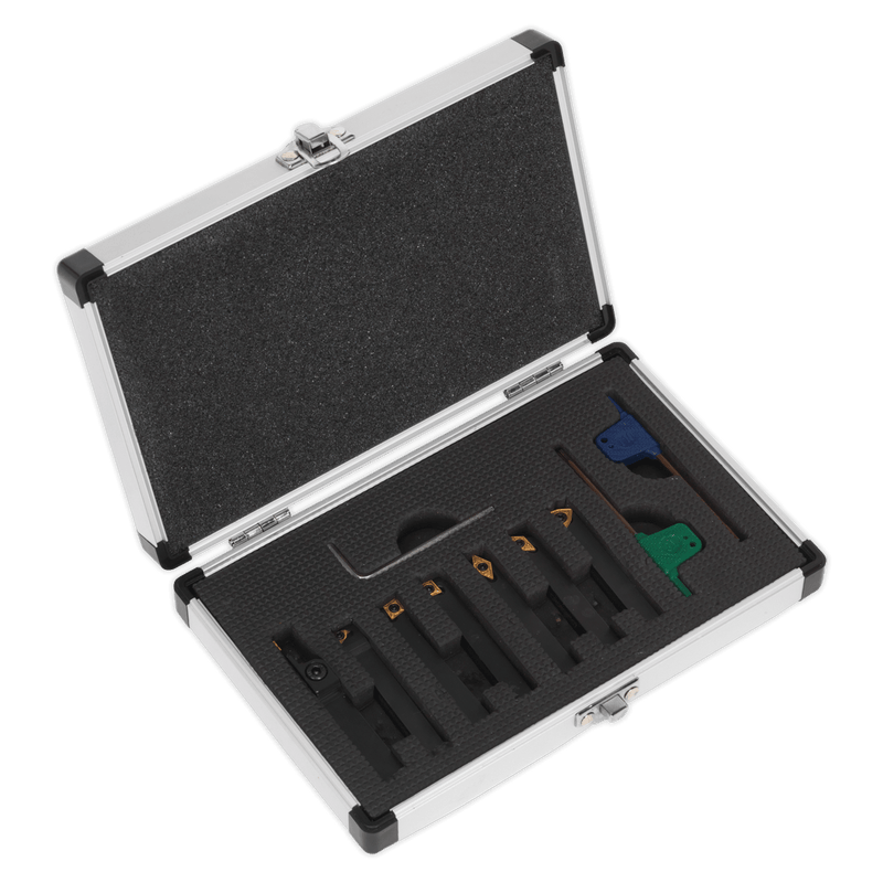 Sealey Lathes 7pc 8mm Indexable Lathe Turning Tool Set-SM3025CS5 5054511095241 SM3025CS5 - Buy Direct from Spare and Square