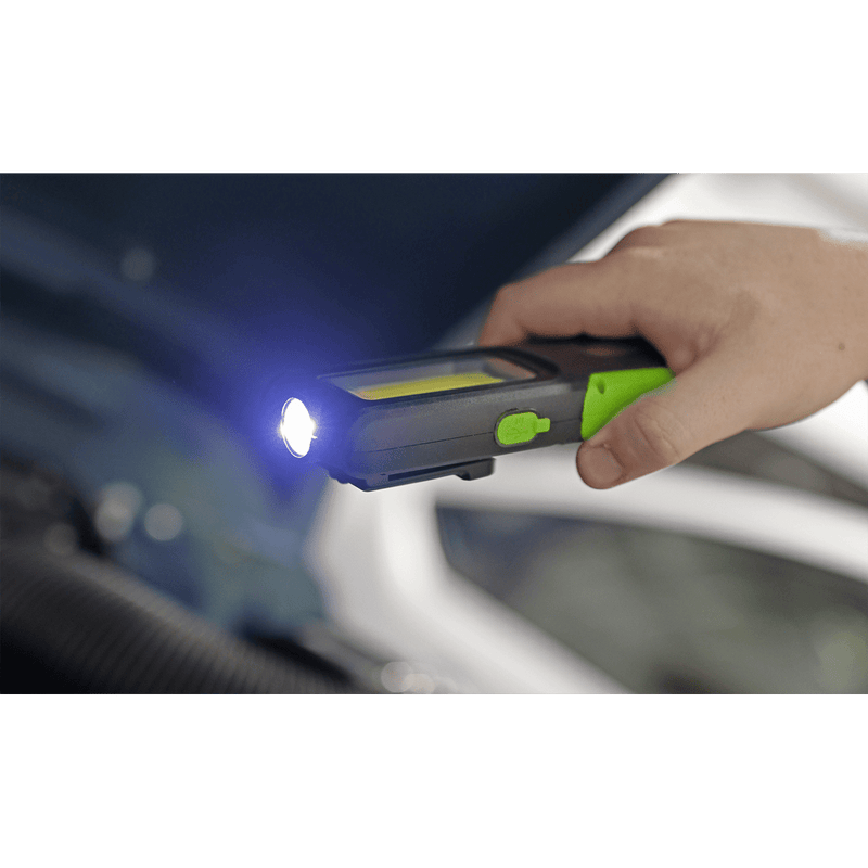 Sealey LED Inspection Lamps 5W COB & 3W SMD LED Rechargeable Inspection Light with Power Bank - Green-LED318G 5054511621884 LED318G - Buy Direct from Spare and Square