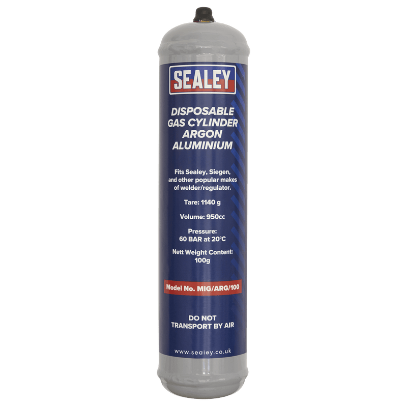 Sealey MIG Accessories 100g Disposable Gas Cylinder - Argon-MIG/ARG/100 5024209135337 MIG/ARG/100 - Buy Direct from Spare and Square