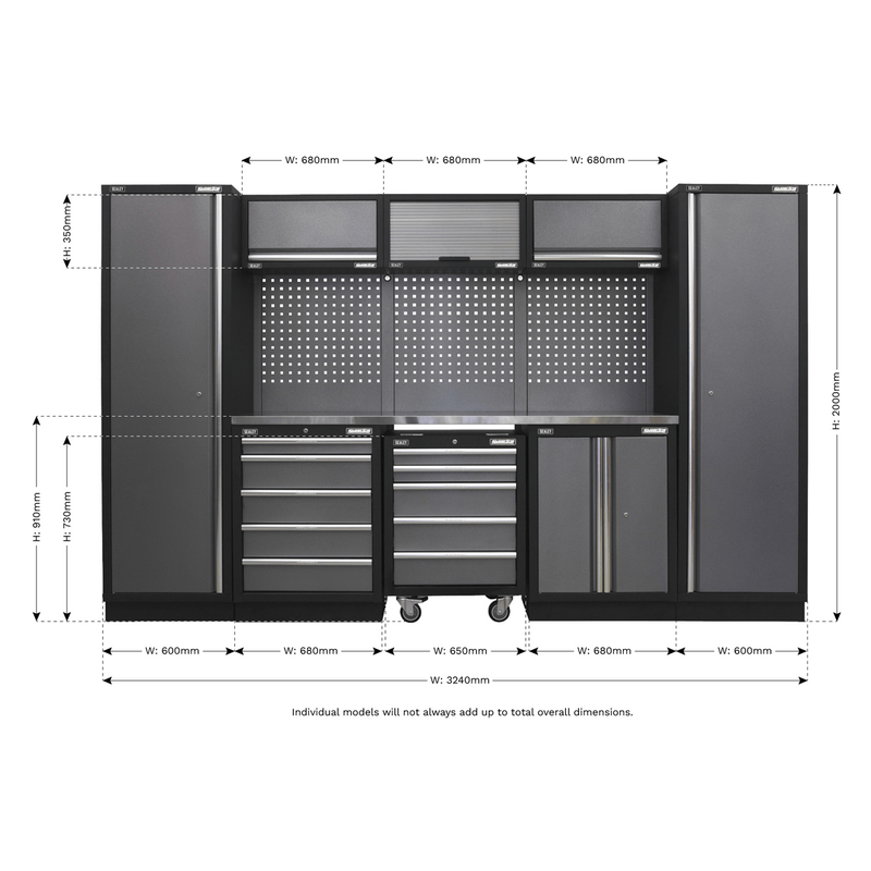 Sealey Modular Storage Systems 3.2m Superline PRO® Storage System - Stainless Worktop-APMSSTACK03SS 5054511124613 APMSSTACK03SS - Buy Direct from Spare and Square