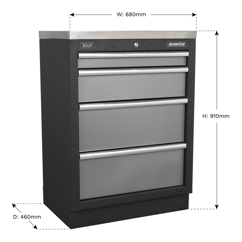 Sealey Modular Storage Systems 680mm 4 Drawer Modular Floor Cabinet-APMS51 5054511100532 APMS51 - Buy Direct from Spare and Square