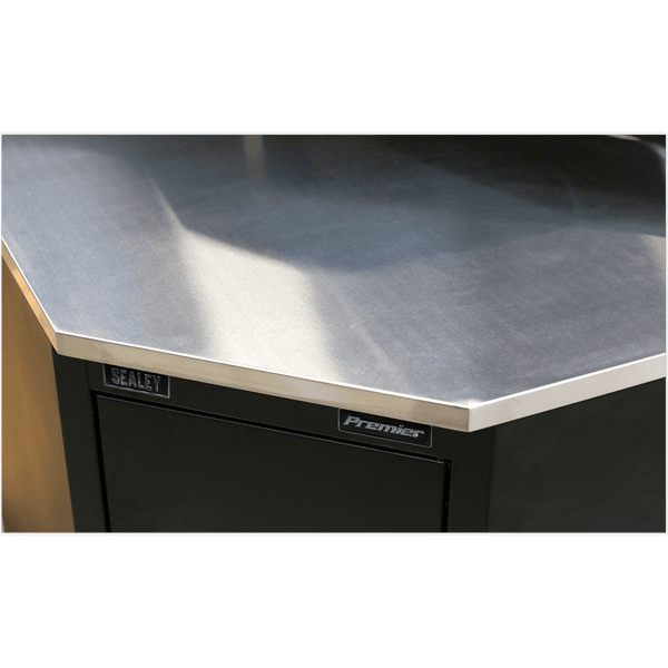 Sealey Modular Storage Systems 930mm Stainless Steel Corner Worktop-APMS19 5054511112023 APMS19 - Buy Direct from Spare and Square