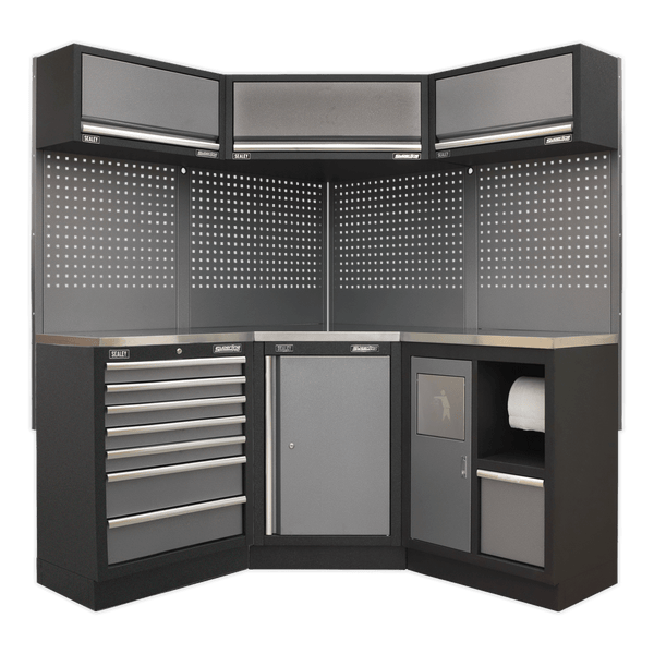 Sealey Modular Storage Systems Superline PRO® 1.6m Corner Storage System - Stainless Worktop-APMSSTACK08SS 5054511318555 APMSSTACK08SS - Buy Direct from Spare and Square