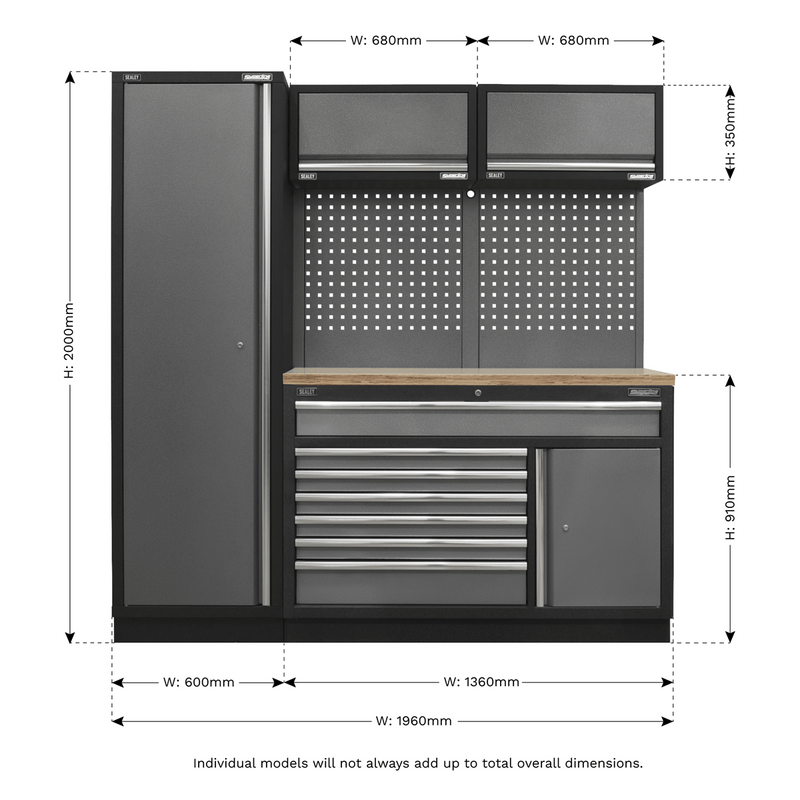 Sealey Modular Storage Systems Superline PRO® 1.96m Storage System - Pressed Wood Worktop-APMSSTACK09W 5054630000805 APMSSTACK09W - Buy Direct from Spare and Square