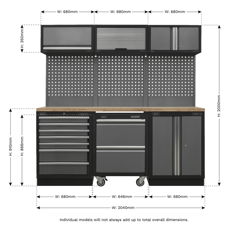 Sealey Modular Storage Systems Superline PRO® 2.04m Storage System - Pressed Wood Worktop-APMSSTACK12W 5054630000959 APMSSTACK12W - Buy Direct from Spare and Square