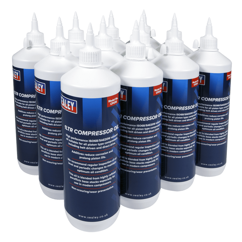 Sealey Oils & Lubricants 1L Compressor Oil - Pack of 12-CPO/1 5024209061834 CPO/1 - Buy Direct from Spare and Square