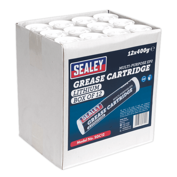 Sealey Oils & Lubricants 400g EP2 Lithium Grease Cartridge - Pack of 12-SGC12 5051747607057 SGC12 - Buy Direct from Spare and Square