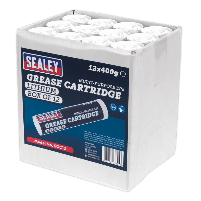 Sealey Oils & Lubricants 400g EP2 Lithium Grease Cartridge - Pack of 12-SGC12 5051747607057 SGC12 - Buy Direct from Spare and Square