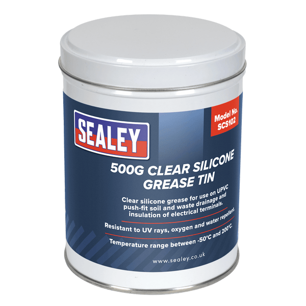 Sealey Oils & Lubricants 500g Clear Silicone Grease Tin-SCS102 5054511073270 SCS102 - Buy Direct from Spare and Square