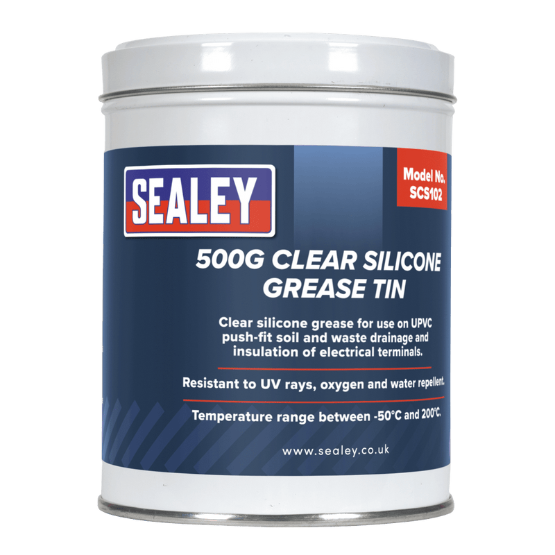 Sealey Oils & Lubricants 500g Clear Silicone Grease Tin-SCS102 5054511073270 SCS102 - Buy Direct from Spare and Square
