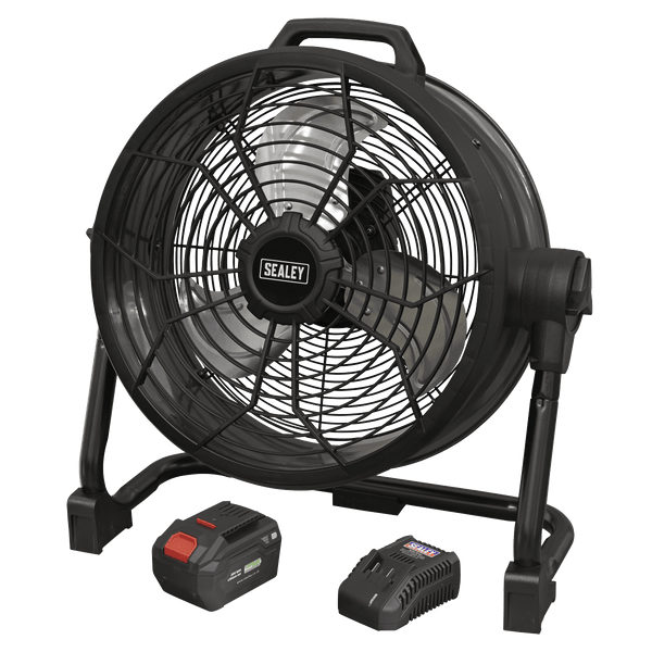 Sealey One Battery Platforms 20V SV20 Series 16" 2-in-1 Cordless/Corded High Velocity Drum Fan Kit-HVD16CCOMBO 5054630156465 HVD16CCOMBO - Buy Direct from Spare and Square