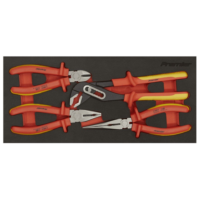 Sealey Pliers 4pc Insulated Pliers Set with Tool Tray - VDE Approved-TBTE07 5054630244414 TBTE07 - Buy Direct from Spare and Square