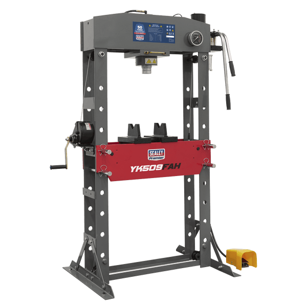 Sealey Presses 50 Tonne Premier Heavy-Duty Floor Type Air/Hydraulic Press with Foot Pedal-YK509FAH 5054511717051 YK509FAH - Buy Direct from Spare and Square