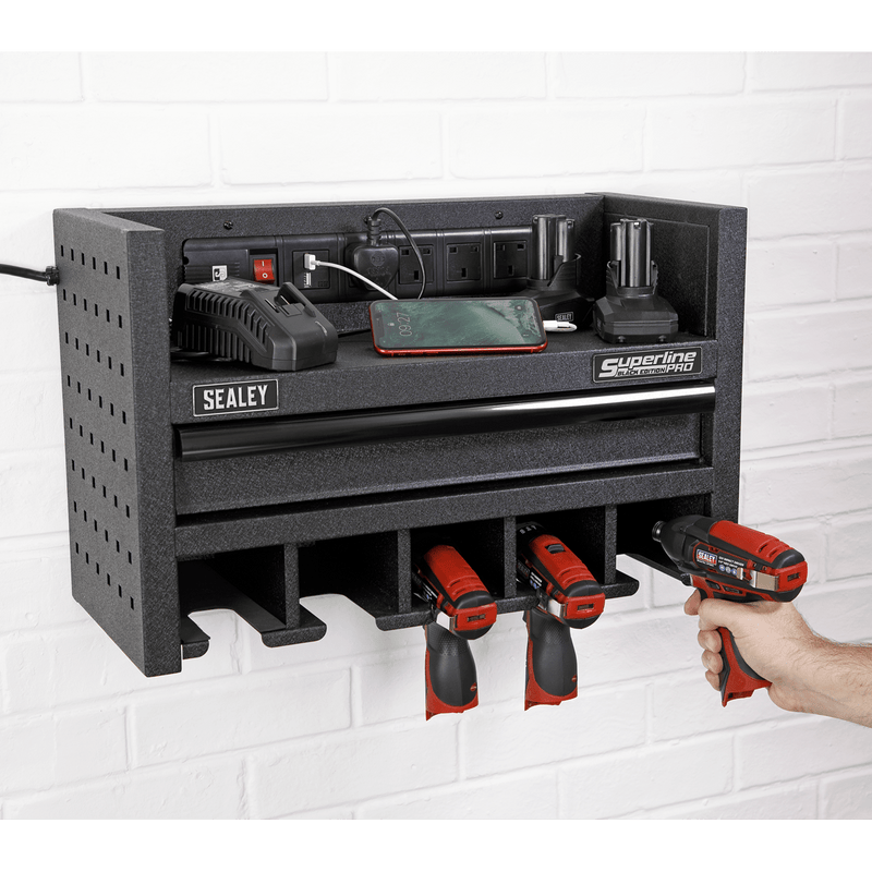 Sealey Racking Power Tool Storage Rack with Drawer & Power Strip-AP22SRBE 5054511845945 AP22SRBE - Buy Direct from Spare and Square