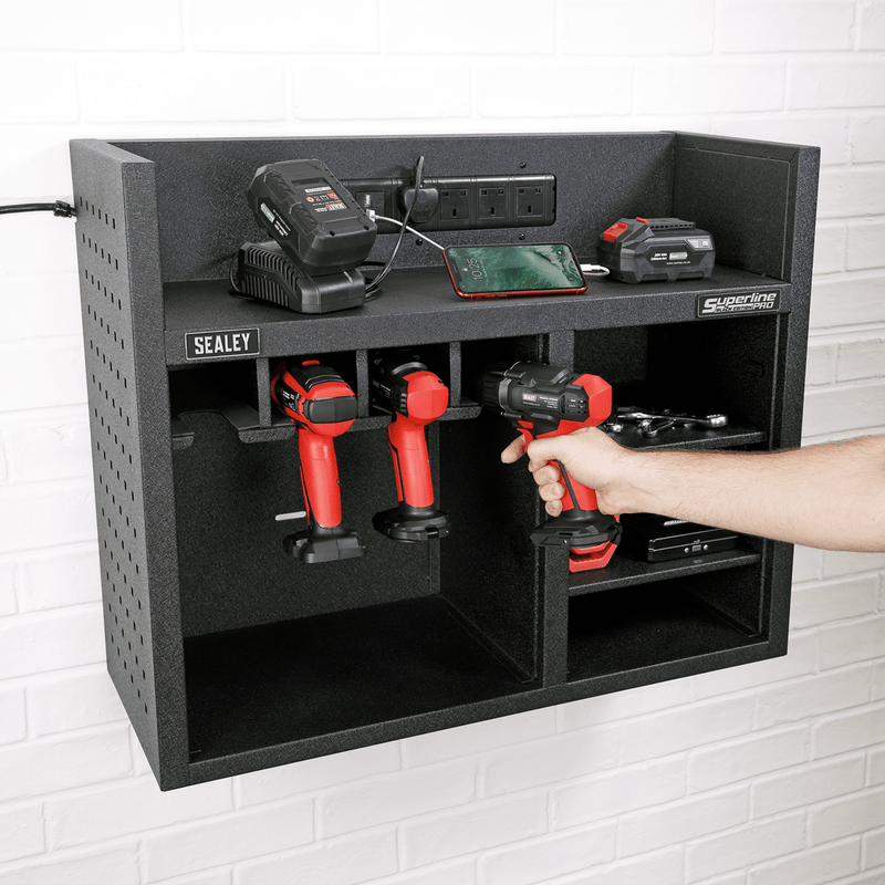 Sealey Racking Power Tool Storage Rack with Power Strip-AP30SRBE 5054511845518 AP30SRBE - Buy Direct from Spare and Square