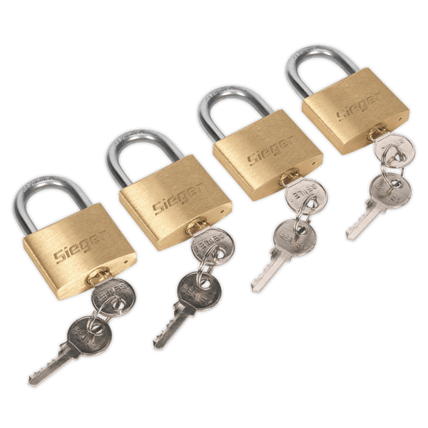 Sealey Safes & Security Brass Body Padlock with Brass Cylinder Keyed Alike - Pack of 4-S0992 5051747753600 S0992 - Buy Direct from Spare and Square