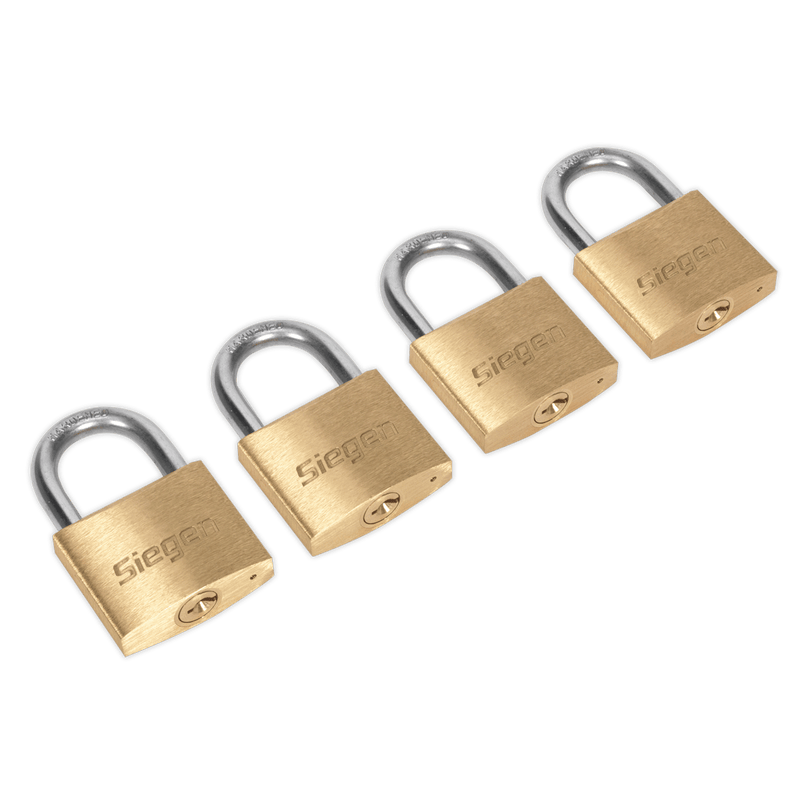 Sealey Safes & Security Brass Body Padlock with Brass Cylinder Keyed Alike - Pack of 4-S0992 5051747753600 S0992 - Buy Direct from Spare and Square