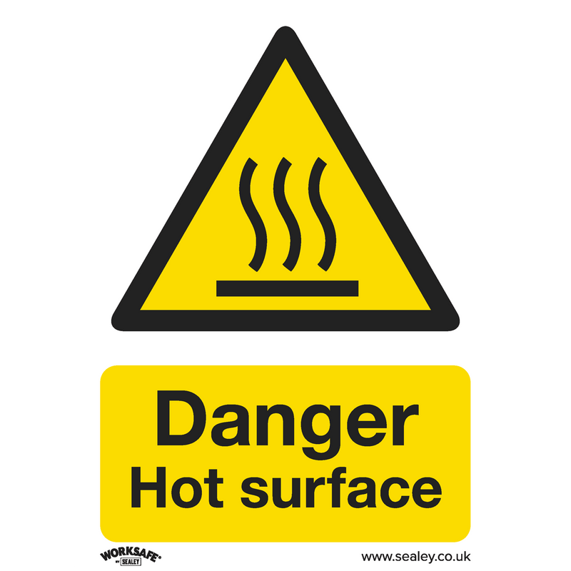 Sealey Safety Signs Danger Hot Surface - Warning Safety Sign - Rigid Plastic - Pack of 10-SS42P10 5054630001970 SS42P10 - Buy Direct from Spare and Square
