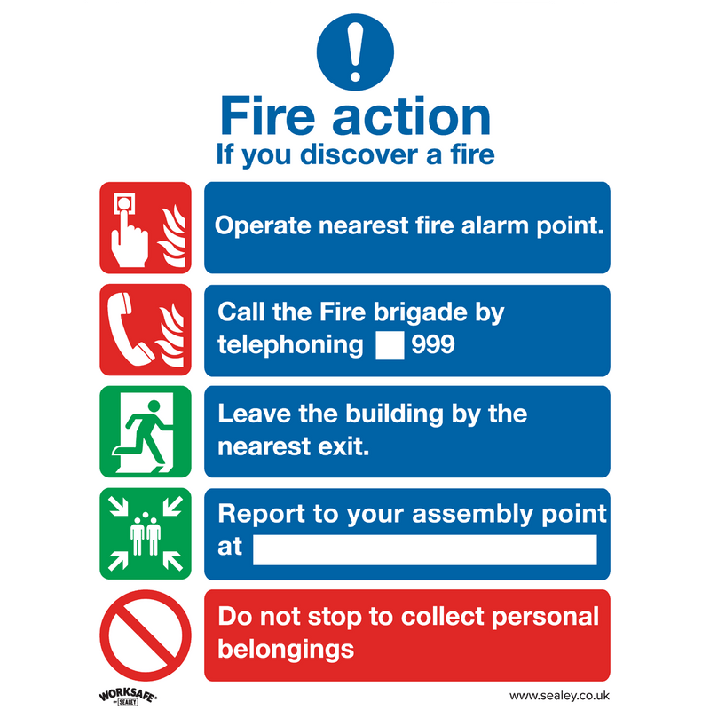 Sealey Safety Signs Fire Action Without Lift - Safe Conditions Safety Sign - Rigid Plastic - Pack of 10-SS20P10 5054511990799 SS20P10 - Buy Direct from Spare and Square