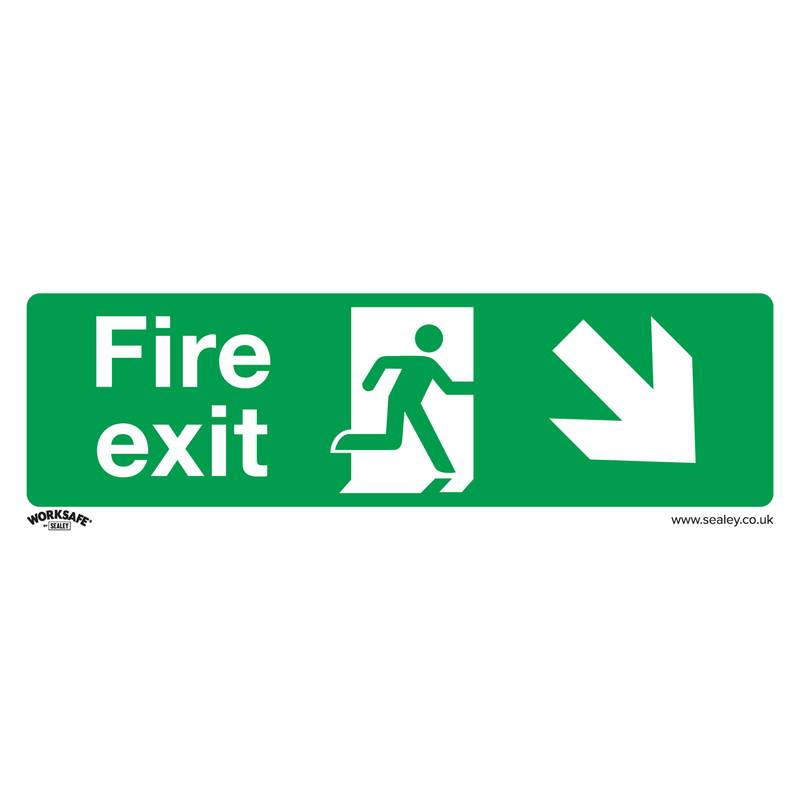 Sealey Safety Signs Fire Exit (Down Right) - Safe Conditions Safety Sign - Self-Adhesive Vinyl - Pack of 10-SS36V10 5054630000577 SS36V10 - Buy Direct from Spare and Square