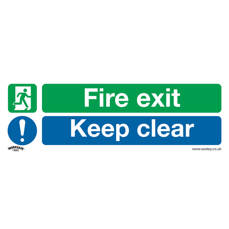 Sealey Safety Signs Fire Exit Keep Clear (Large) - Safe Conditions Safety Sign - Rigid Plastic - Pack of 10-SS32P10 5054630001499 SS32P10 - Buy Direct from Spare and Square