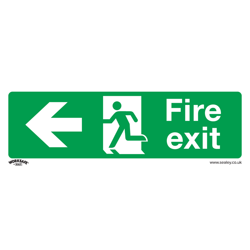 Sealey Safety Signs Fire Exit (Left) - Safe Conditions Safety Sign - Rigid Plastic - Pack of 10-SS25P10 5054511991598 SS25P10 - Buy Direct from Spare and Square