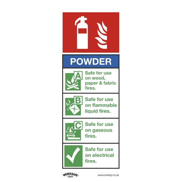 Sealey Safety Signs Powder Fire Extinguisher - Safe Conditions Safety Sign - Self-Adhesive Vinyl -Pack of 10-SS52V10 5054630102110 SS52V10 - Buy Direct from Spare and Square