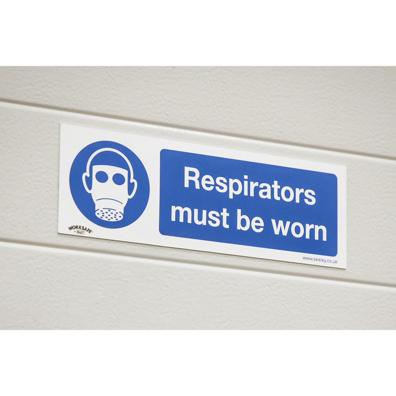 Sealey Safety Signs Respirators Must Be Worn - Mandatory Safety Sign - Rigid Plastic - Pack of 10-SS56P10 5054630102080 SS56P10 - Buy Direct from Spare and Square
