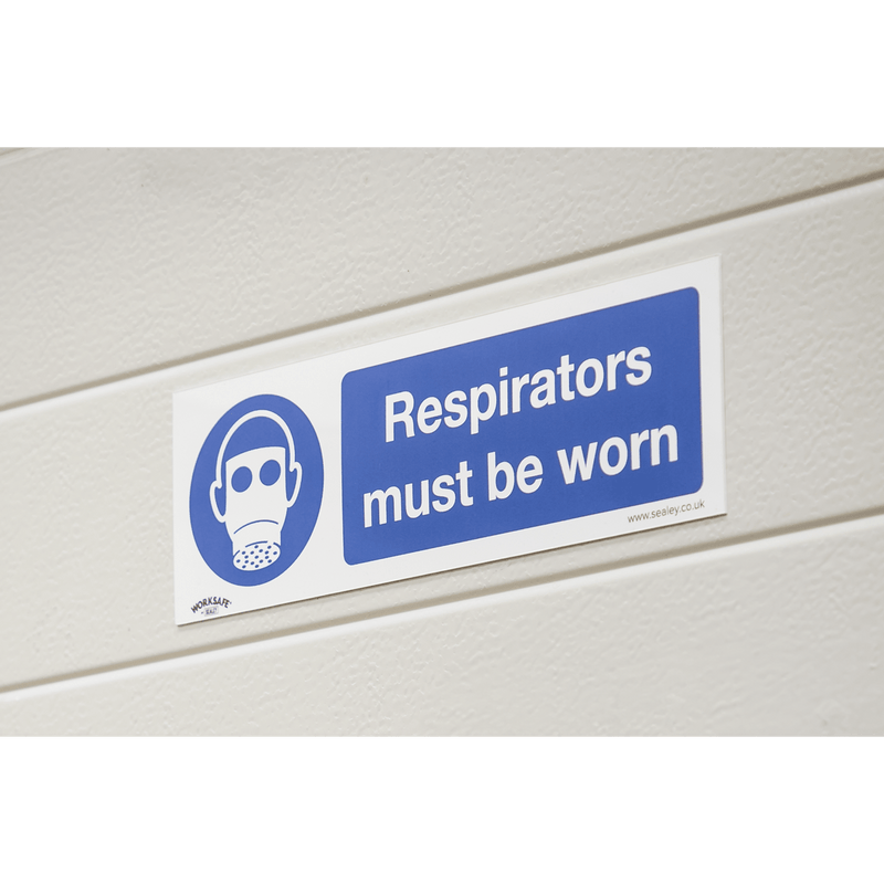 Sealey Safety Signs Respirators Must Be Worn - Mandatory Safety Sign - Rigid Plastic - Pack of 10-SS56P10 5054630102080 SS56P10 - Buy Direct from Spare and Square