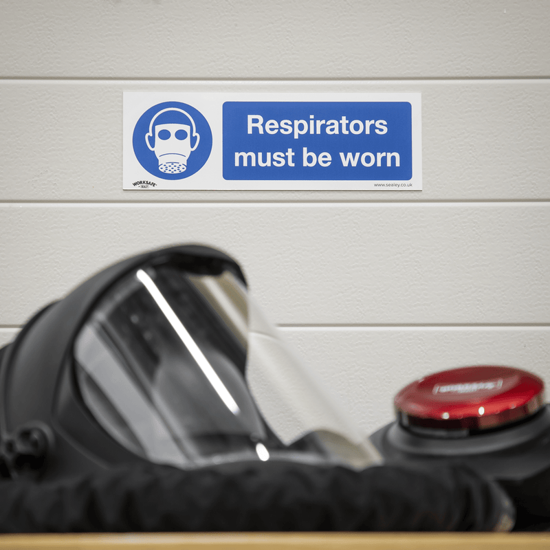 Sealey Safety Signs Respirators Must Be Worn - Mandatory Safety Sign - Rigid Plastic-SS56P1 5054630102301 SS56P1 - Buy Direct from Spare and Square