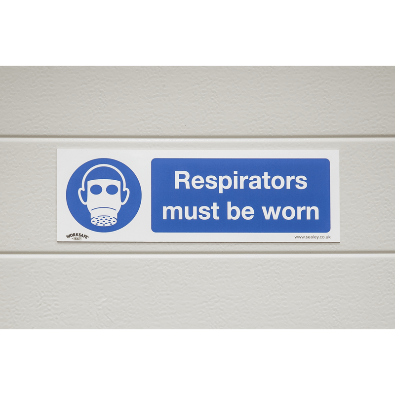 Sealey Safety Signs Respirators Must Be Worn - Mandatory Safety Sign - Self-Adhesive Vinyl - Pack of 10-SS56V10 5054630102295 SS56V10 - Buy Direct from Spare and Square