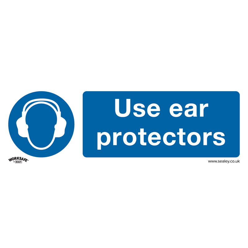Sealey Safety Signs Use Ear Protectors - Mandatory Safety Sign - Self-Adhesive Vinyl-SS10V1 5054511990348 SS10V1 - Buy Direct from Spare and Square