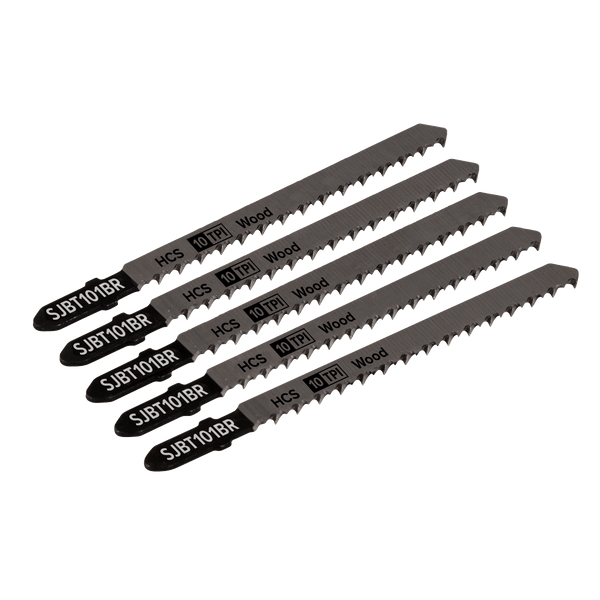 Sealey Saw Blades 100mm 10tpi Jigsaw Blade Hard Wood Downward Cut - Pack of 5-SJBT101BR 5054511705812 SJBT101BR - Buy Direct from Spare and Square