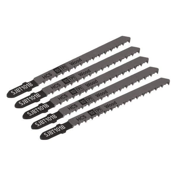 Sealey Saw Blades 100mm 10tpi Jigsaw Blade Hard Wood - Pack of 5-SJBT101B 5054511705454 SJBT101B - Buy Direct from Spare and Square