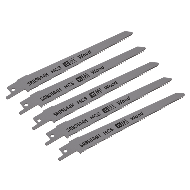 Sealey Saw Blades 150mm 10tpi Reciprocating Saw Blade Clean Wood - Pack of 5-SRBS644H 5054511806601 SRBS644H - Buy Direct from Spare and Square
