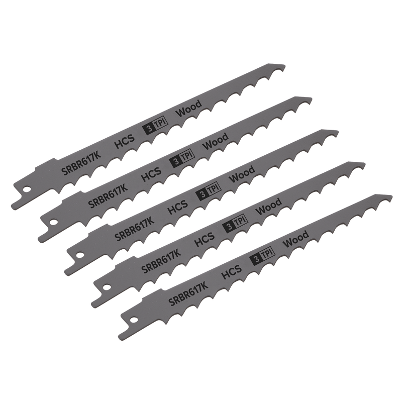 Sealey Saw Blades 150mm 3tpi Reciprocating Saw Blade Pruning & Coarse Wood - Pack of 5-SRBR617K 5054511813302 SRBR617K - Buy Direct from Spare and Square