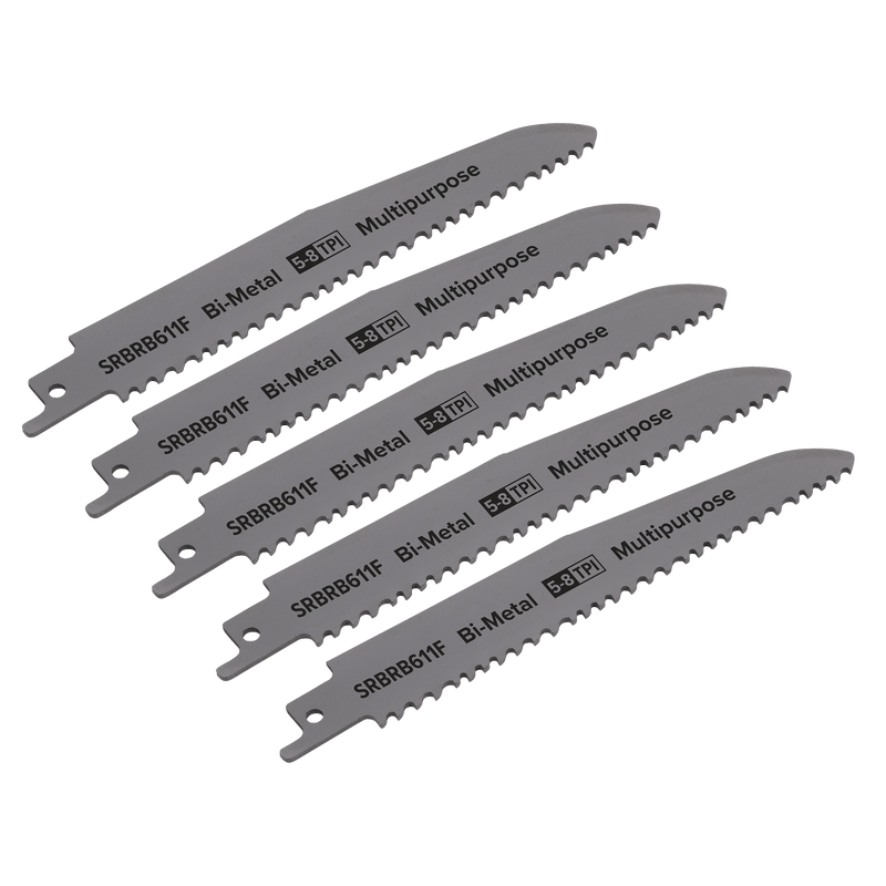 Sealey Saw Blades 150mm 5-8tpi Reciprocating Saw Blade Multipurpose - Pack of 5-SRBRB611F 5054511806588 SRBRB611F - Buy Direct from Spare and Square
