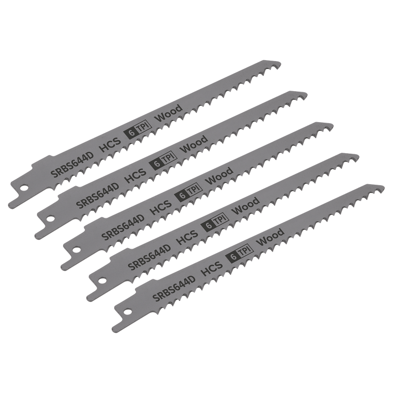 Sealey Saw Blades 150mm 6tpi Reciprocating Saw Blade Clean Wood - Pack of 5-SRBS644D 5054511806632 SRBS644D - Buy Direct from Spare and Square