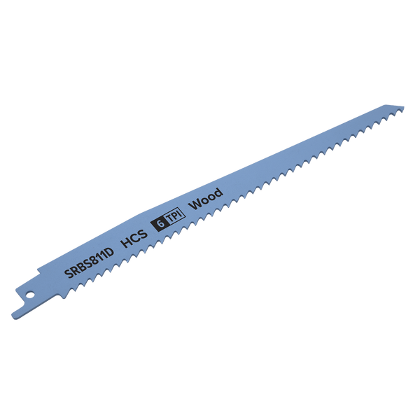 Sealey Saw Blades 200mm 6tpi Reciprocating Saw Blade Clean Wood - Pack of 5-SRBS811D 5054511807080 SRBS811D - Buy Direct from Spare and Square