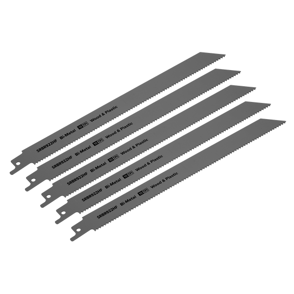 Sealey Saw Blades 230mm 10tpi Reciprocating Saw Blade Wood & Plastics - Pack of 5-SRBR922HF 5054511815665 SRBR922HF - Buy Direct from Spare and Square