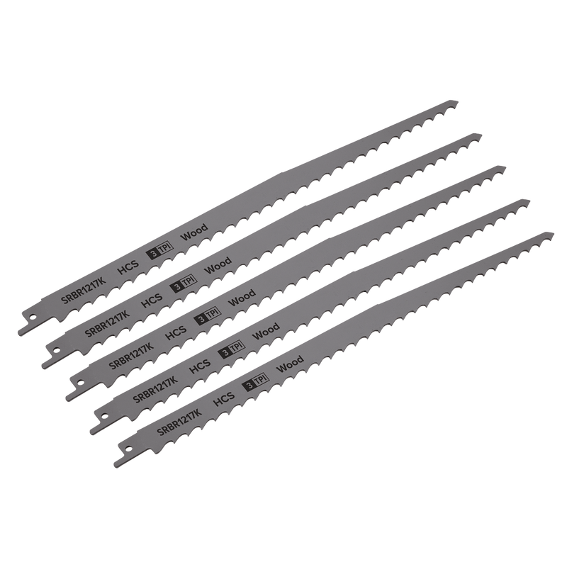 Sealey Saw Blades 300mm 3tpi Reciprocating Saw Blade Pruning & Coarse Wood - Pack of 5-SRBR1217K 5054511813326 SRBR1217K - Buy Direct from Spare and Square