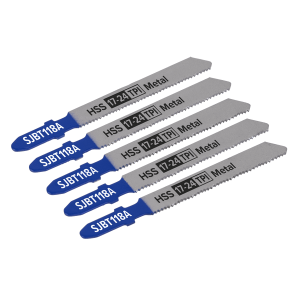 Sealey Saw Blades 92mm 17-24tpi Jigsaw Blade Metal - Pack of 5-SJBT118A 5054511705270 SJBT118A - Buy Direct from Spare and Square