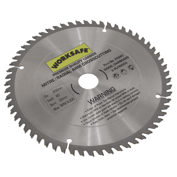 Sealey Saw Blades Ø250 x 30mm TCT Saw Blade - 60tpu-25060 5055111206662 25060 - Buy Direct from Spare and Square