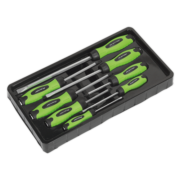 Sealey Screwdriver 8 Piece Hammer-Thru High Vis Screwdriver Set - Lifetime Guarantee - Green HV002 - Buy Direct from Spare and Square